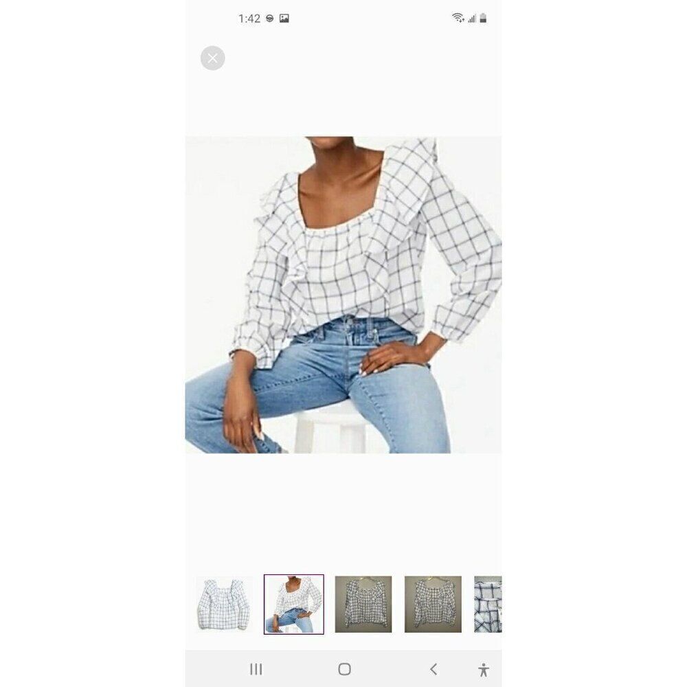 J. Crew Top White Blue Checks Square Ruffled Sz XXL Bust 48 L 23 - Picture 12 of 12